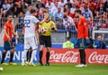 Spain national football team players Gerard Pique and Koke with Russia national team striker Artem Dzyuba